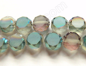 Frosted Mystic rainbow Fluorite Crystal  -  Faceted Coin 11"