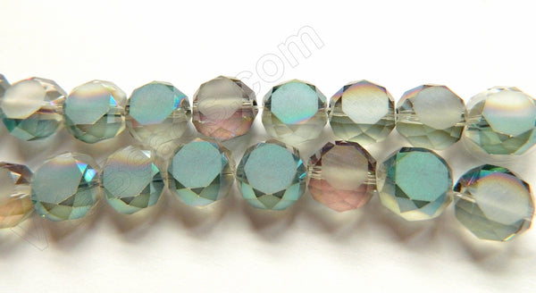Frosted Mystic rainbow Fluorite Crystal  -  Faceted Coin 11"