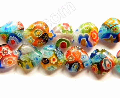 Glass Beads  -  Puff Heart - Rainbow 16"