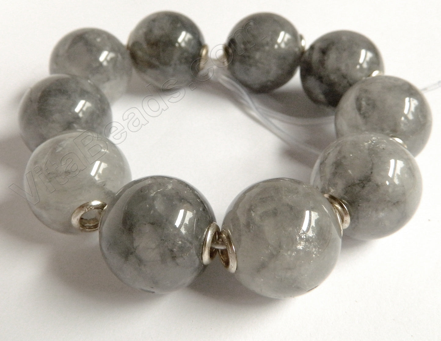 Grey Quartz Natural AA  -  Big Hole Smooth Round Beads  8"