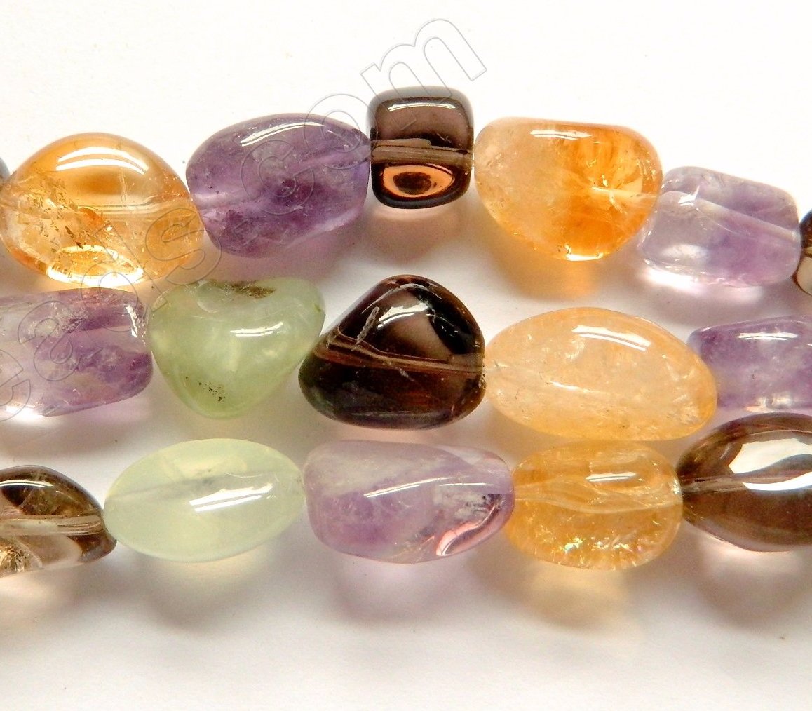 Mixed Prehnite, Rose, Amethyst, Citrine, Crystal, Smoky - Smooth Tumble 16"