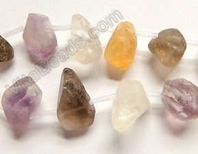 Frosted Mix Citrine, Amethyst, Smoky and Crystal  - Rough Top Drilled Nuggets 16"     12 x 18 - 20 mm