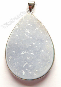 Druzy Agate Pendant - Blue Chalcedony Natural w/ Silver Edge and Bail