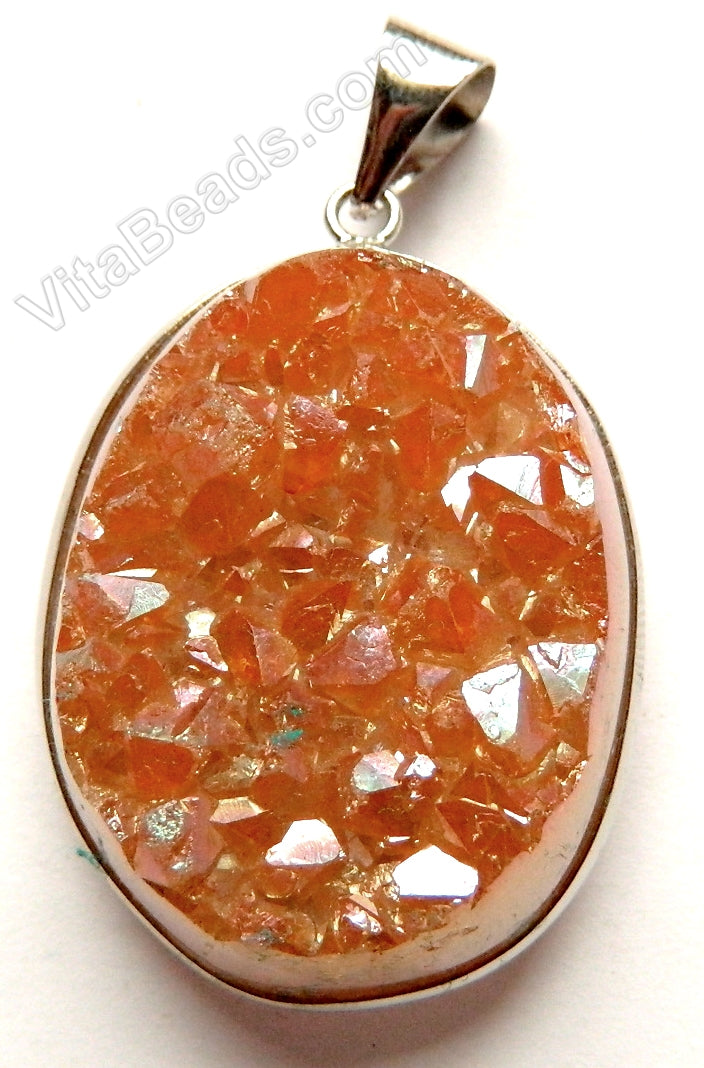 Druzy Agate Pendant - Peach w/ Silver Edge &. Bail