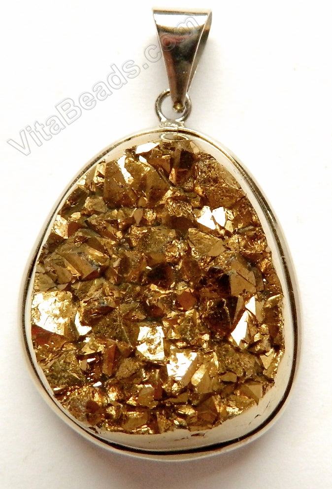 Druzy Agate Pendant - Gold w/ Silver Edge and Bail