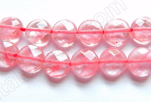 Cherry Quartz - Faceted Coin 16"     8 x 8 mm