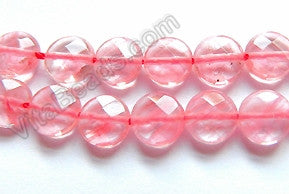 Cherry Quartz - Faceted Coin 16"     8 x 8 mm