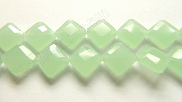 Double Edge Di-drilled Faceted Square  -  Light Green Chalcedony  16"