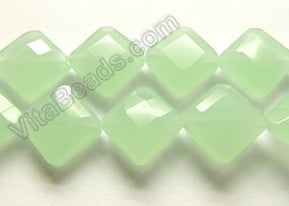 Double Edge Di-drilled Faceted Square  -  Light Green Chalcedony  16"