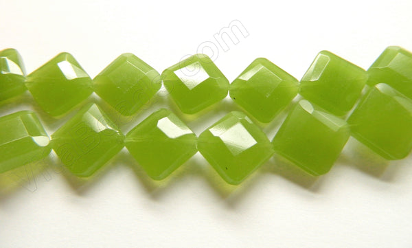 Double Edge Di-drilled Faceted Square  -  Olive Chalcedony  16"