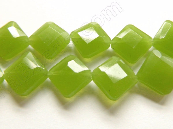 Double Edge Di-drilled Faceted Square  -  Olive Chalcedony  16"