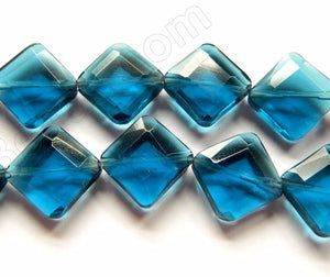 Double Edge Di-drilled Faceted Square  -  London Blue Crystal  16"