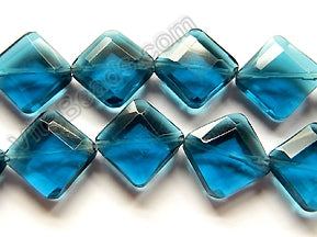 Double Edge Di-drilled Faceted Square  -  London Blue Crystal  16"