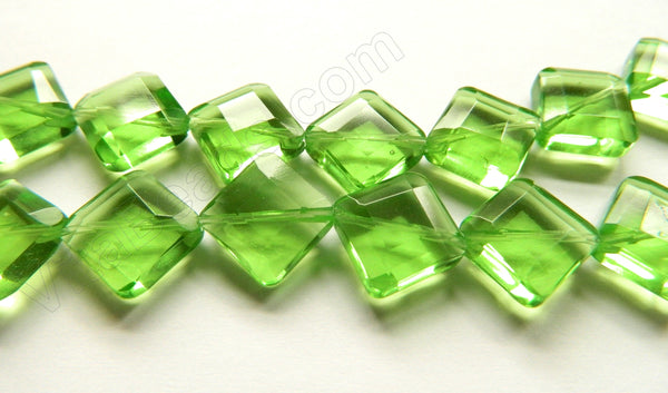 Double Edge Di-drilled Faceted Square  -  Spring Green Crystal  16"