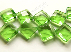 Double Edge Di-drilled Faceted Square  -  Spring Green Crystal  16"