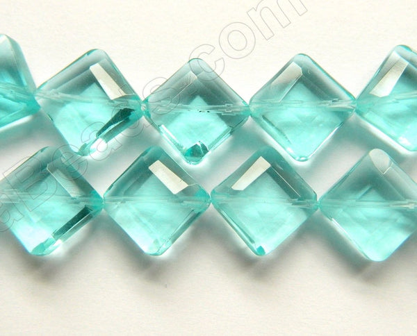 Double Edge Di-drilled Faceted Square  -  Amazonite Blue Crystal  16"