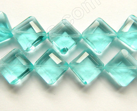 Double Edge Di-drilled Faceted Square  -  Amazonite Blue Crystal  16"