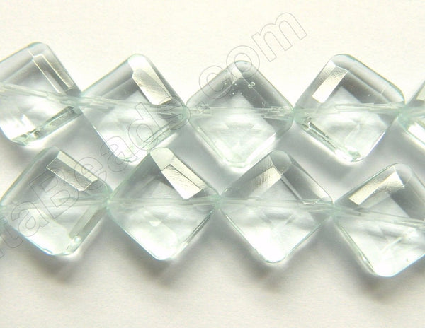 Double Edge Di-drilled Faceted Square  -  Aqua Crystal  16"
