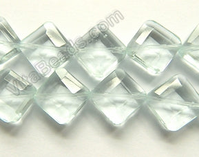 Double Edge Di-drilled Faceted Square  -  Aqua Crystal  16"