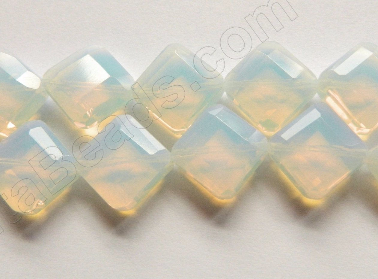 Double Edge Di-drilled Faceted Square  -  Synthetic Opal White  16"