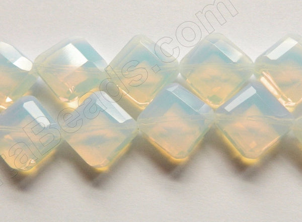 Double Edge Di-drilled Faceted Square  -  Synthetic Opal White  16"