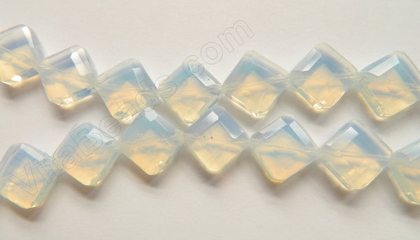 Double Edge Di-drilled Faceted Square  -  Synthetic Opal Clear  16"