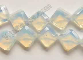 Double Edge Di-drilled Faceted Square  -  Synthetic Opal Clear  16"