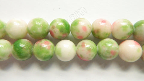 Light Green Red Candy Jade  -  Big Smooth Round Beads  16"