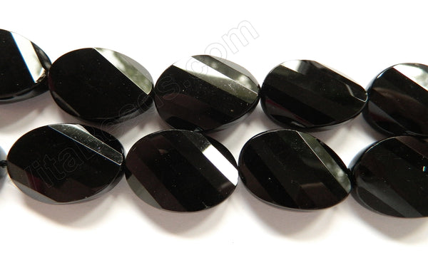 Black Onyx AAA  -  Faceted Twist Flat Ovals  14"