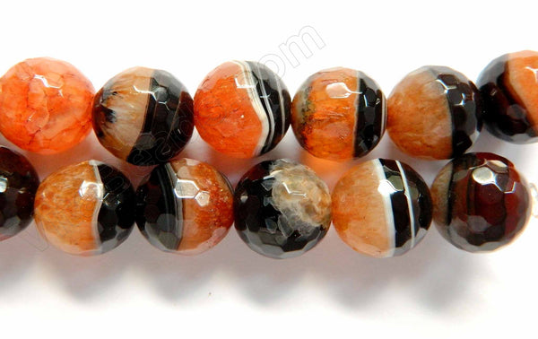 Orange Black Fire Agate w/ Quartz  -  Faceted Round  16"