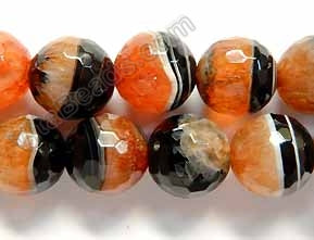 Orange Black Fire Agate w/ Quartz  -  Faceted Round  16"