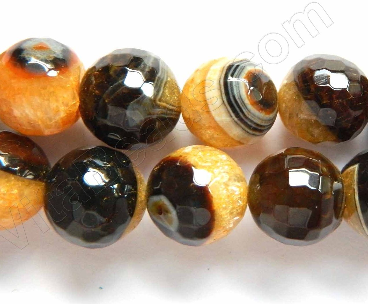 Yellow Black Fire Agate w/ Quartz  -  Faceted Round  16"