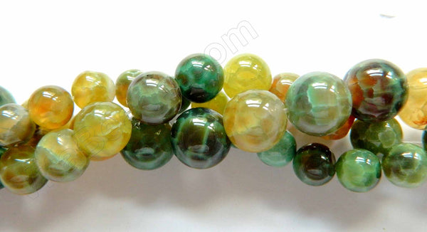 Moss Green Fire Agate w/ Brown  -  Smooth Round Beads  16"