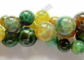 Moss Green Fire Agate w/ Brown  -  Smooth Round Beads  16"