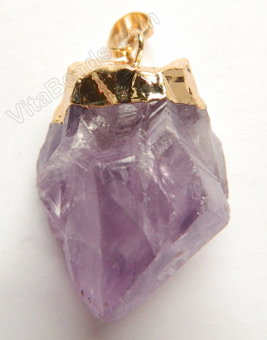 Rough Amethyst  -  Gold Plated Drop Pendant w/ Bail