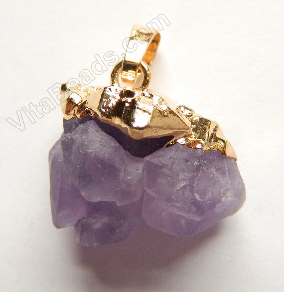 Rough Amethyst  -  Gold Plated Pumpkin Pendant w/ Bail