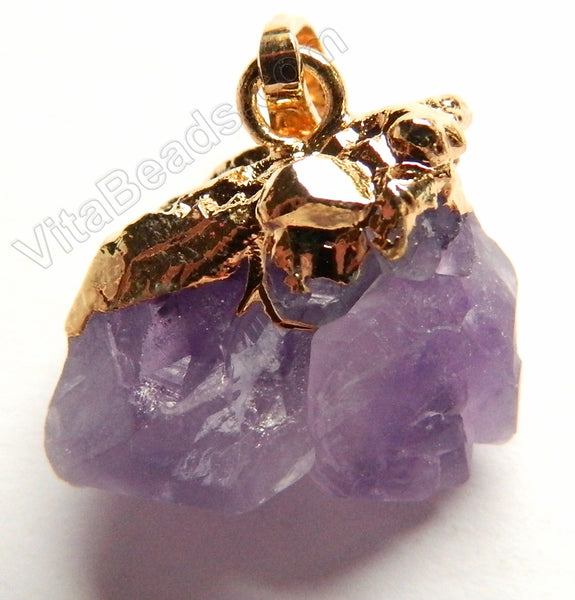 Rough Amethyst  -  Gold Plated Pumpkin Pendant w/ Bail