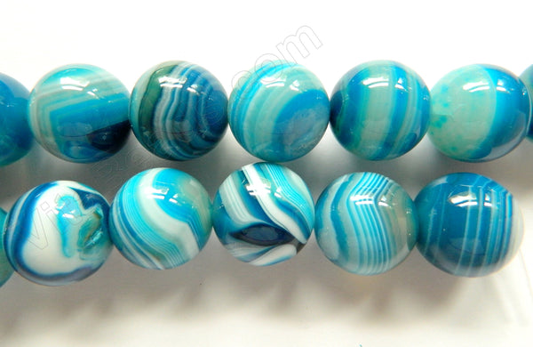 Aqua Blue Sardonix Agate AAA  -  Big Smooth Round Beads  16"