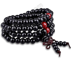 Black Wood Smooth Round Beads  -  108 Mala Beads Bracelet  22"