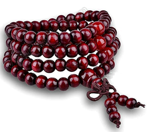 Mahogany Wood Smooth Round Beads  -  108 Mala Beads Bracelet  22"