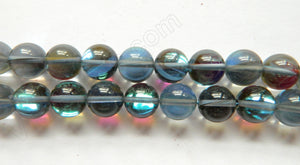 Half Plated Crystal Blue  -  Smooth Round  16"     10 mm