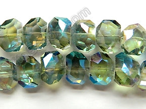 Green Blue Peacock Crystal  -  Faceted Irregular Flat Nugget  8"