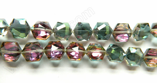 Green Purple 2 Side Peacock Crystal  -  Faceted Hexagon  8"