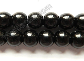 Black Glass Pearl   -  Smooth Round  16"     10 mm