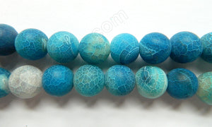 Frosted Blue Fire Agate  -  Big Smooth Round Beads  16"