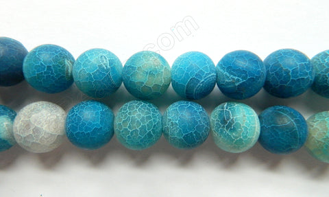 Frosted Blue Fire Agate  -  Big Smooth Round Beads  16"
