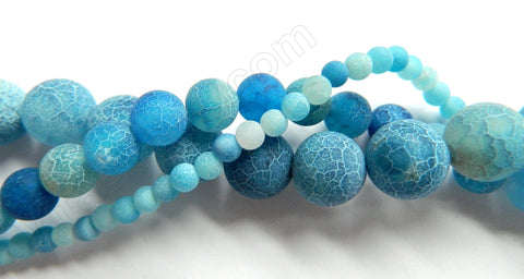 Frosted Blue Fire Agate  -  Smooth Round Beads  16"
