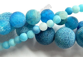 Frosted Blue Fire Agate  -  Smooth Round Beads  16"