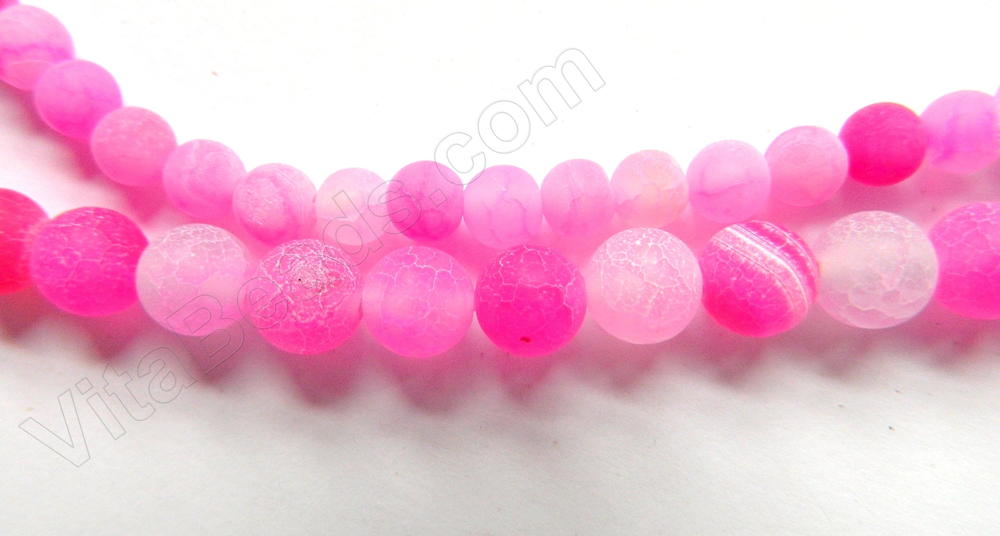 Frosted Fuchsia Fire Agate  -  Smooth Round Beads  16"