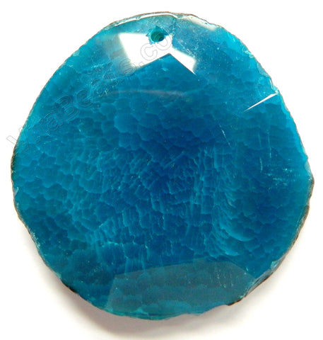 Faceted Irregular Round Pendant - Dark Blue Fire Agate